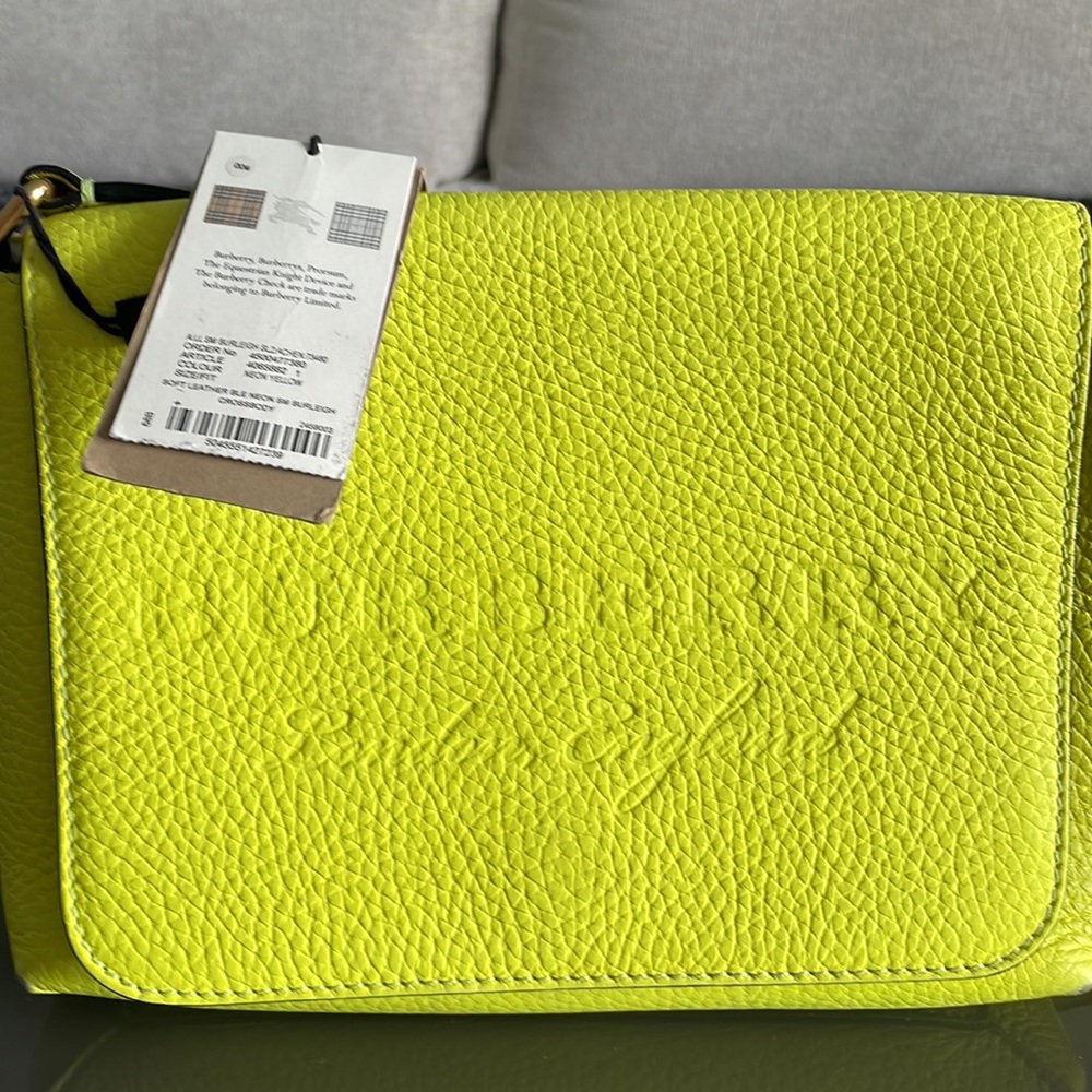 Women's Small Burberry Crossbody Bag In Neon Yellow Grained Calfskin